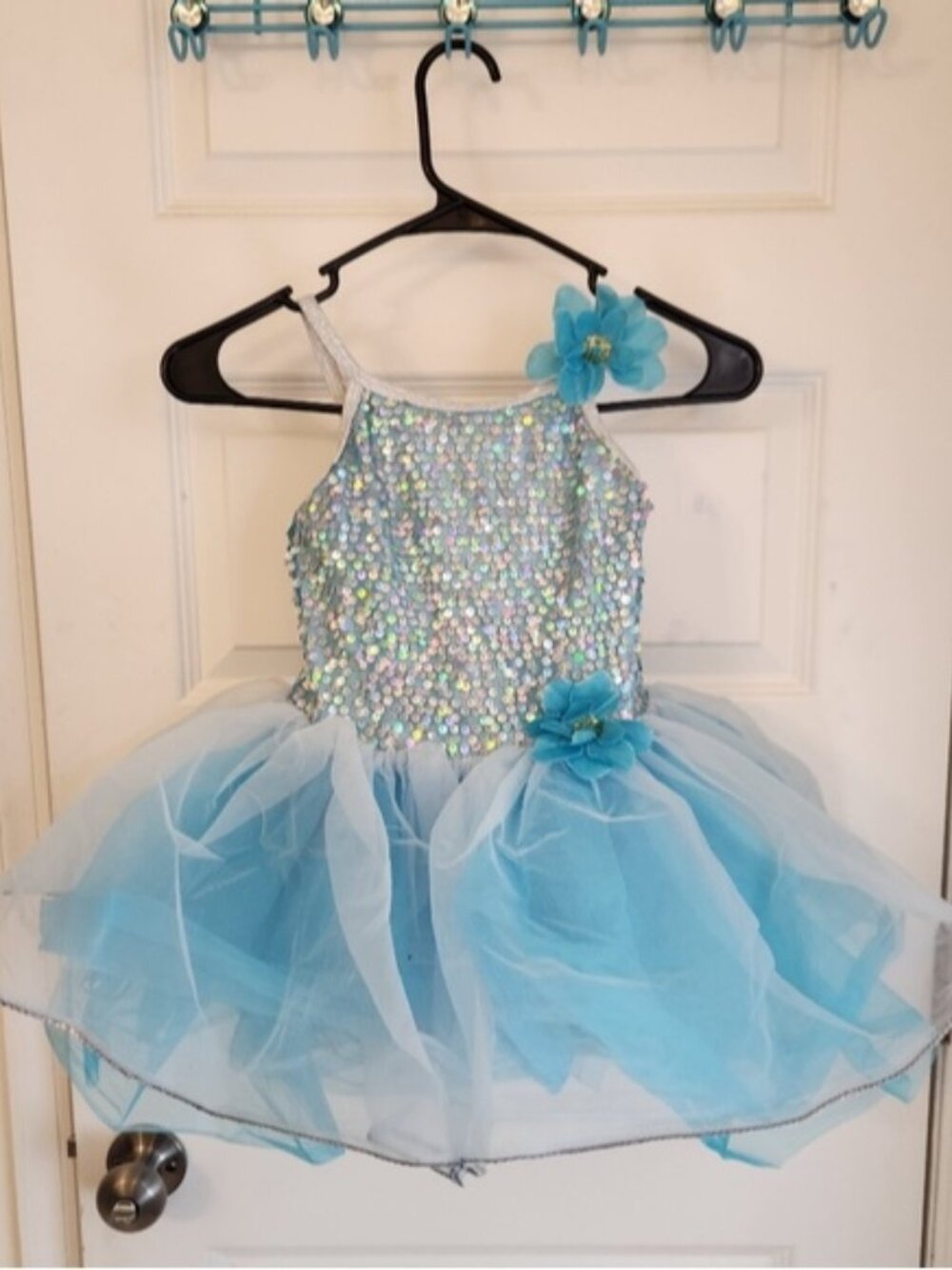 Curtain Call Dance Dress Recital Blue Sequence Costume Size CME Child M #SS1052